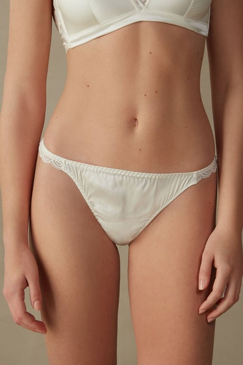 Intimissimi Silk and Krajkové G-String Bílé | 4973106-ZK