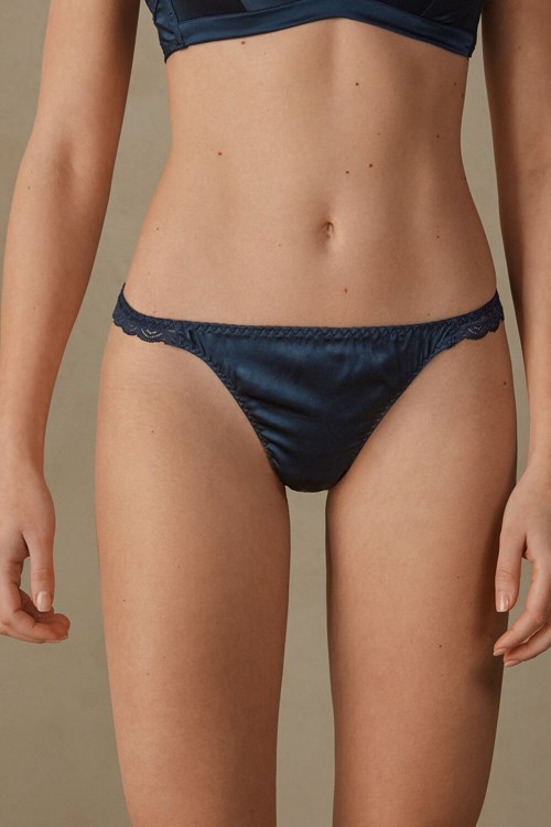 Intimissimi Silk and Krajkové G-String Blankyt Blankyt | 5816743-YJ