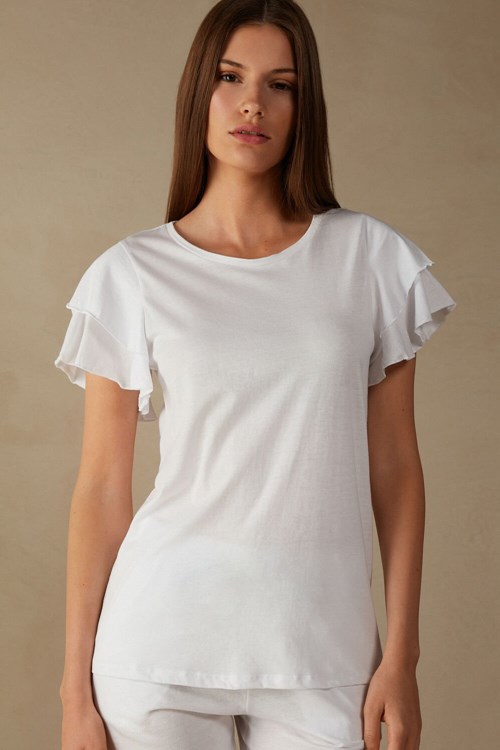 Intimissimi Summer Garden Krátké Sleeve Top in Supima® Ultrafresh Bavlněné Bílé Bílé | 9824065-XY